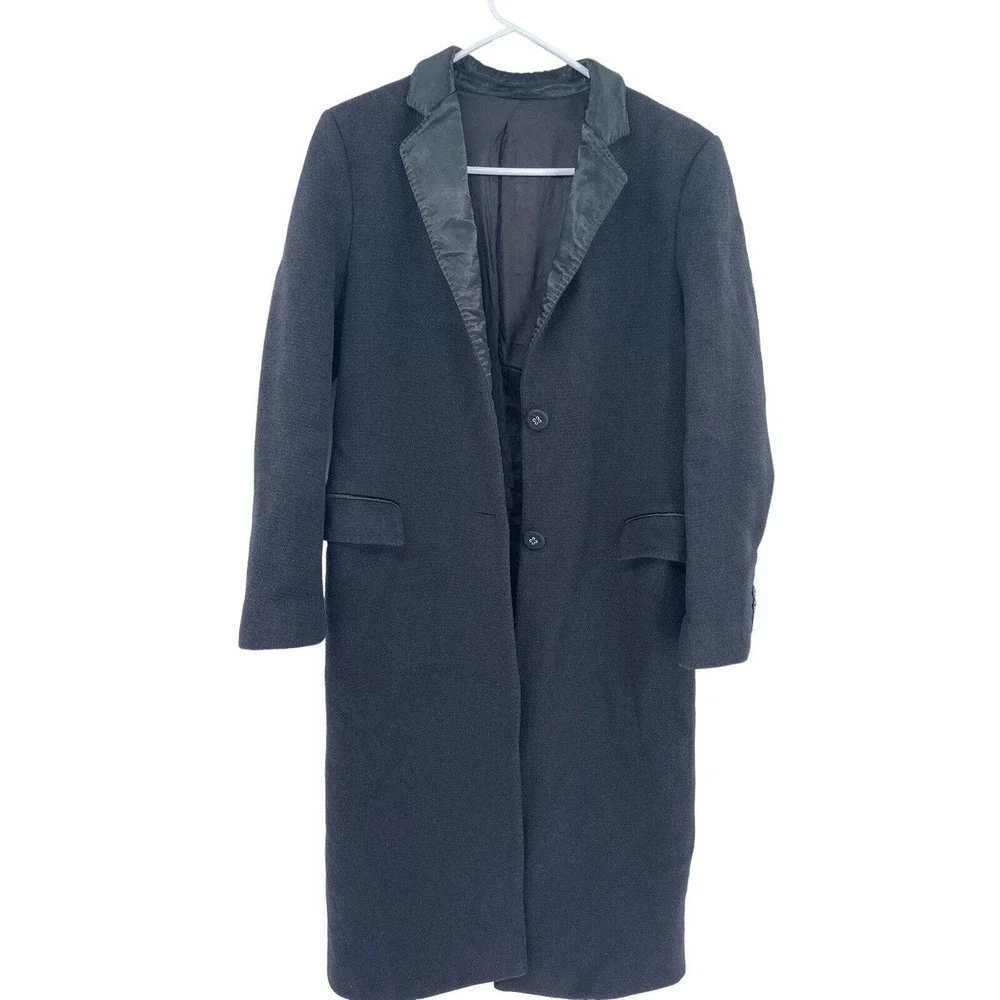 Officine Generale Coat Eden Satin Trimmed Wool Blend 38 US 6 Dark Navy Blue